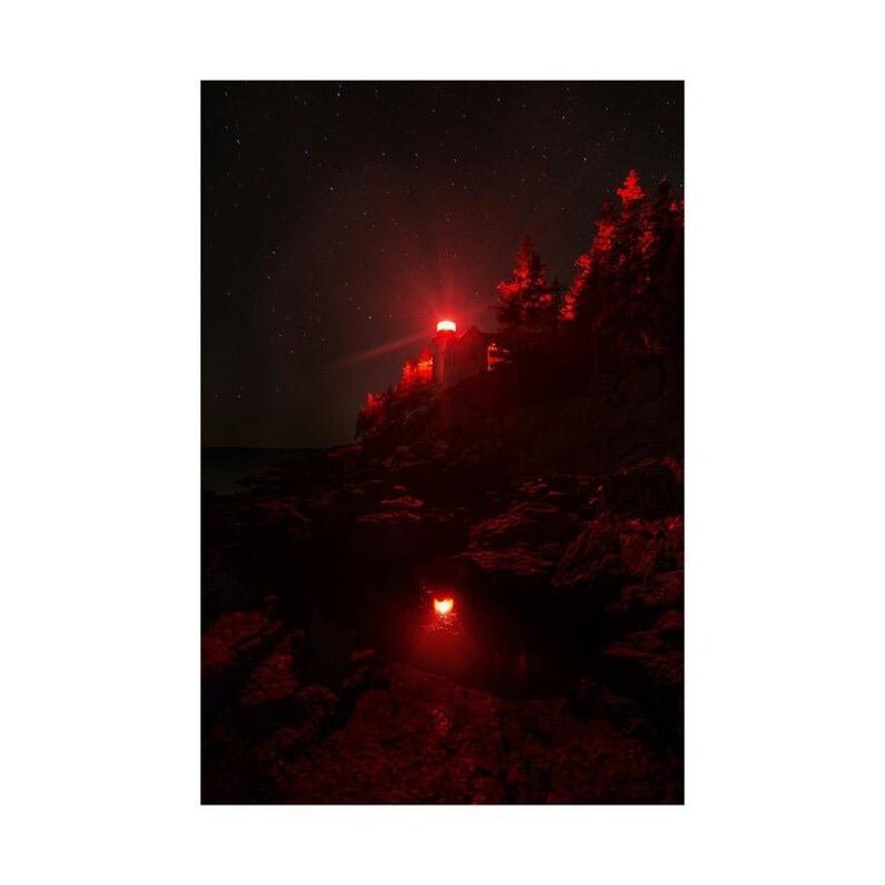 Glowing Lighthouse Matte Vertical Posters, Night, Stars, Ocean, Waves, Dark, Glow, Lighthouse, Rocks, Pine Trees, Nature, Adventure