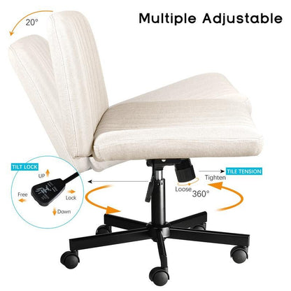 PUKAMI Criss Cross Chair with Wheels,Office Chair,Desk Chair,Computer Chair,Fabric Padded Armless Cross Legged Office Desk Chair for Home Office,Modern Swivel Height Adjustable Wide Seat Computer Task Vanity Chair