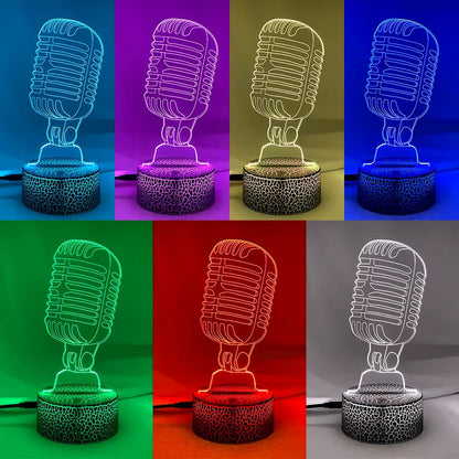 Music Fan Microphone Creative 3D Led Illusion Lamp Novelty Table Lamp LED Decorative Night Light Children'S Lamp Desk Cool Gift