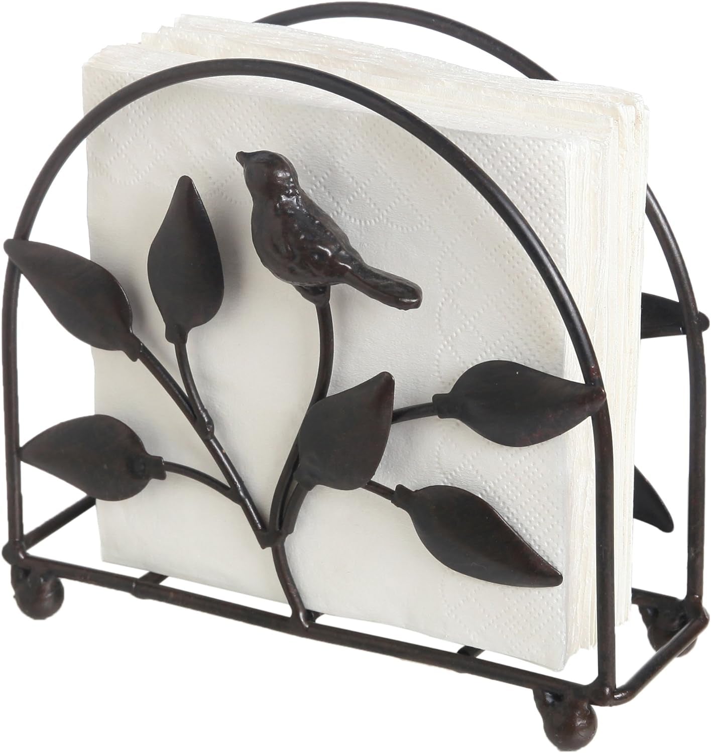 Cast Iron Bird & Tree Classic Napkin Holder/Tabletop Freestanding Tissue Dispenser, Black