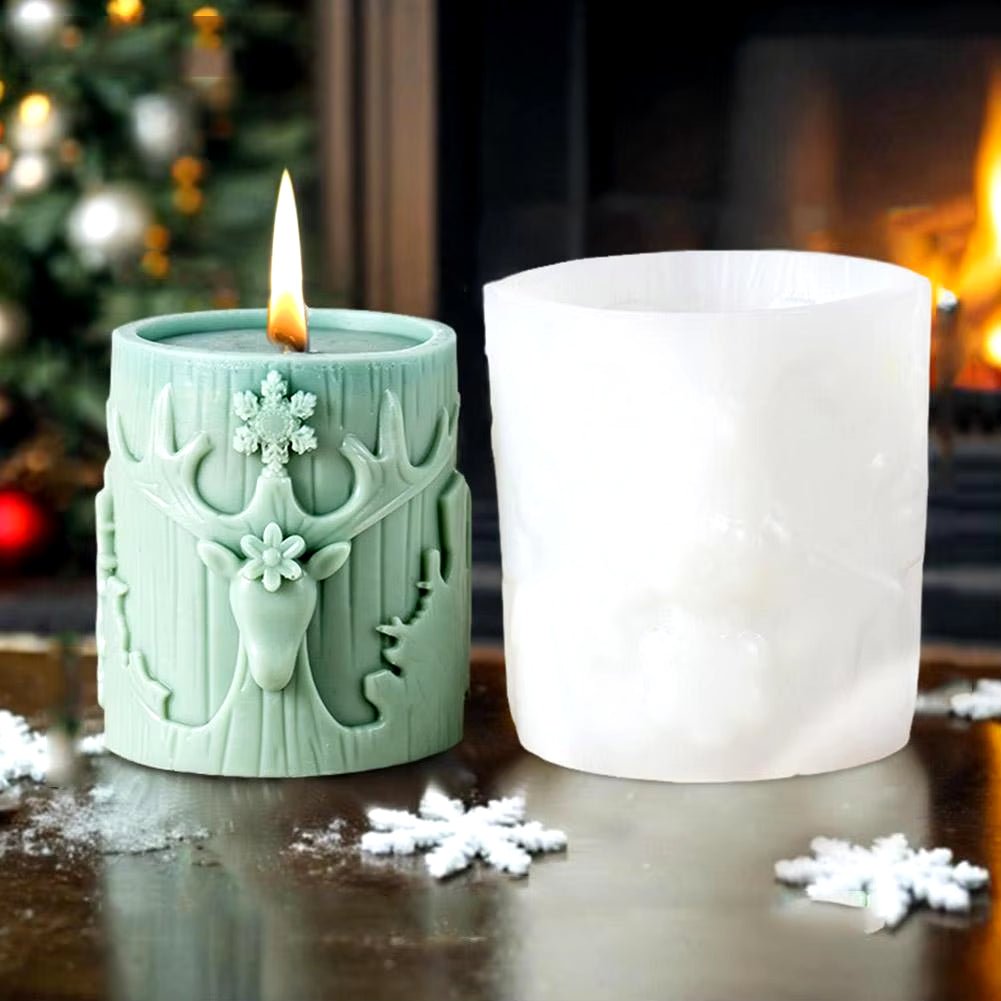 New Christmas Tree Carving Pattern Cylindrical Candle 3D Silicone Mold Reindeer Snowflake Cylindrical Elk Candle Mold