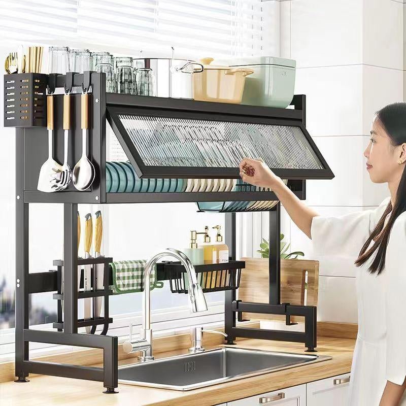 [24H to Ship] Home with Cabinet Door Kitchen Storage Rack Sink Dish Tray Storage Rack Multi-Function Counter Top Drain Rack Organiser Metal Baking