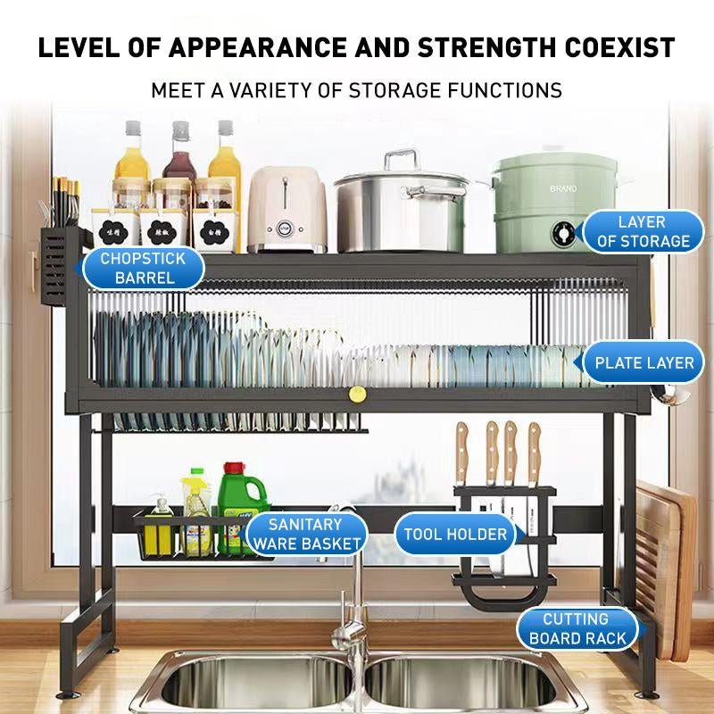 [24H to Ship] Home with Cabinet Door Kitchen Storage Rack Sink Dish Tray Storage Rack Multi-Function Counter Top Drain Rack Organiser Metal Baking