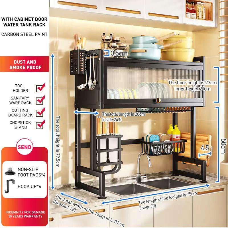 [24H to Ship] Home with Cabinet Door Kitchen Storage Rack Sink Dish Tray Storage Rack Multi-Function Counter Top Drain Rack Organiser Metal Baking