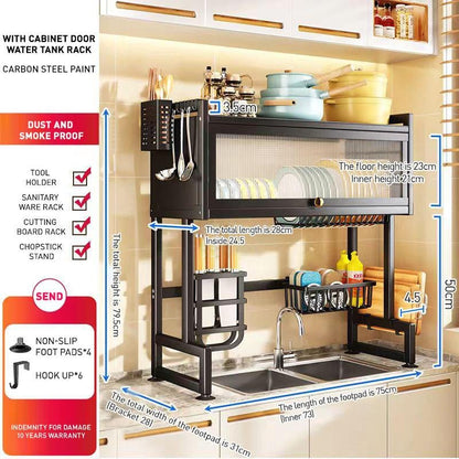 [24H to Ship] Home with Cabinet Door Kitchen Storage Rack Sink Dish Tray Storage Rack Multi-Function Counter Top Drain Rack Organiser Metal Baking