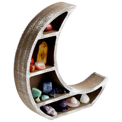 Wooden Crescent Moon Shelf for Crystal Display, Essential Oils, Rustic-Style Home, Room Decor (Small, 10 X 10.2 X 2 In)