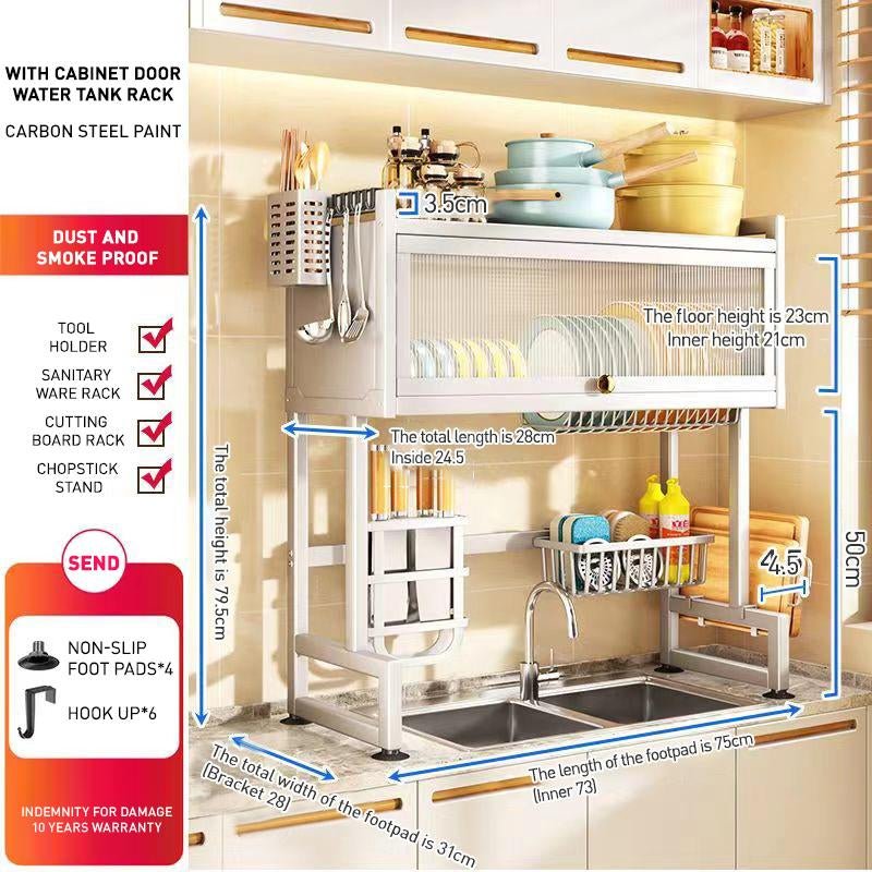 [24H to Ship] Home with Cabinet Door Kitchen Storage Rack Sink Dish Tray Storage Rack Multi-Function Counter Top Drain Rack Organiser Metal Baking