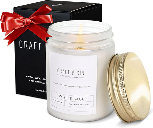 Premium White Sage Candles | Sage Candles for Cleansing House | Holiday Candles | 8 Oz 45 Hour Burn, Scented Candles for Home Scented, Soy Candles, Christmas Candles | Christmas Gift Ideas for Men