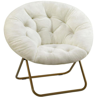 Ersa Oversize Folding Saucer Chair - Ivory Sherpa Faux Fur Moon Chair - Soft Gold Metal Frame - 38" Portable Folding Chair - for Dorm and Bedroom