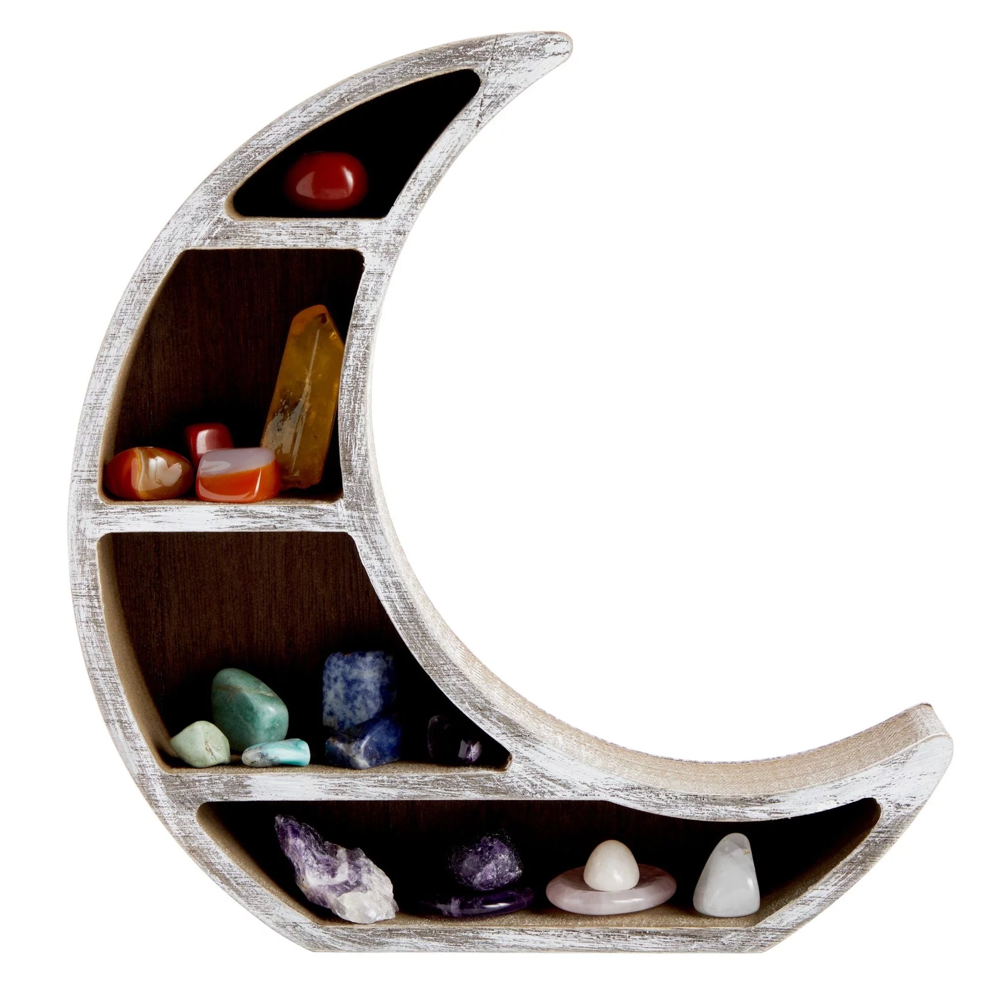 Wooden Crescent Moon Shelf for Crystal Display, Essential Oils, Rustic-Style Home, Room Decor (Small, 10 X 10.2 X 2 In)