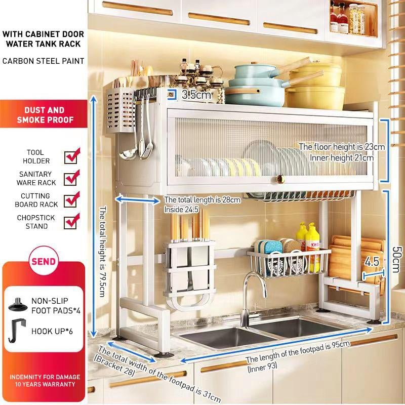 [24H to Ship] Home with Cabinet Door Kitchen Storage Rack Sink Dish Tray Storage Rack Multi-Function Counter Top Drain Rack Organiser Metal Baking