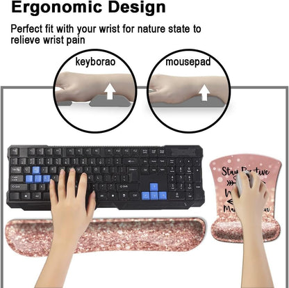 Keyboard Wrist Rest Pad and Mouse Wrist Rest Support, Comfort Wrist Rest Pad with Non-Slip Rubber Base & Memory Foam Support for Working Gaming Fatigue Pain Relief Inspirational Quote