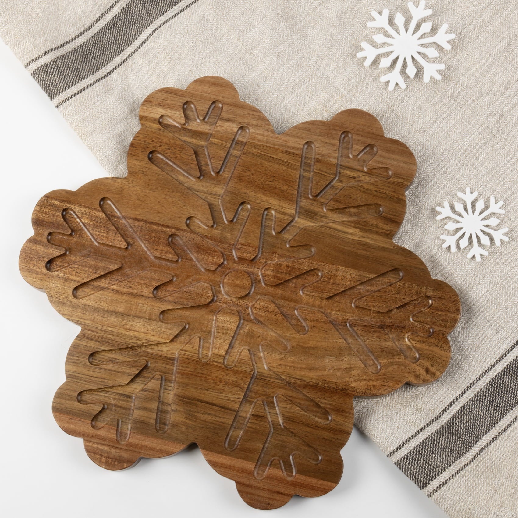 Acacia Wood Snowflake Board, Natural Wood Color, 12 W X 11.18 D X 0.59 H In