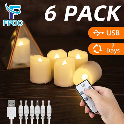 Led Flickering Flameless Candles with Rechargeable Timer Remote Electric Tea Lights Lamp for Wedding Home Decorative Candle