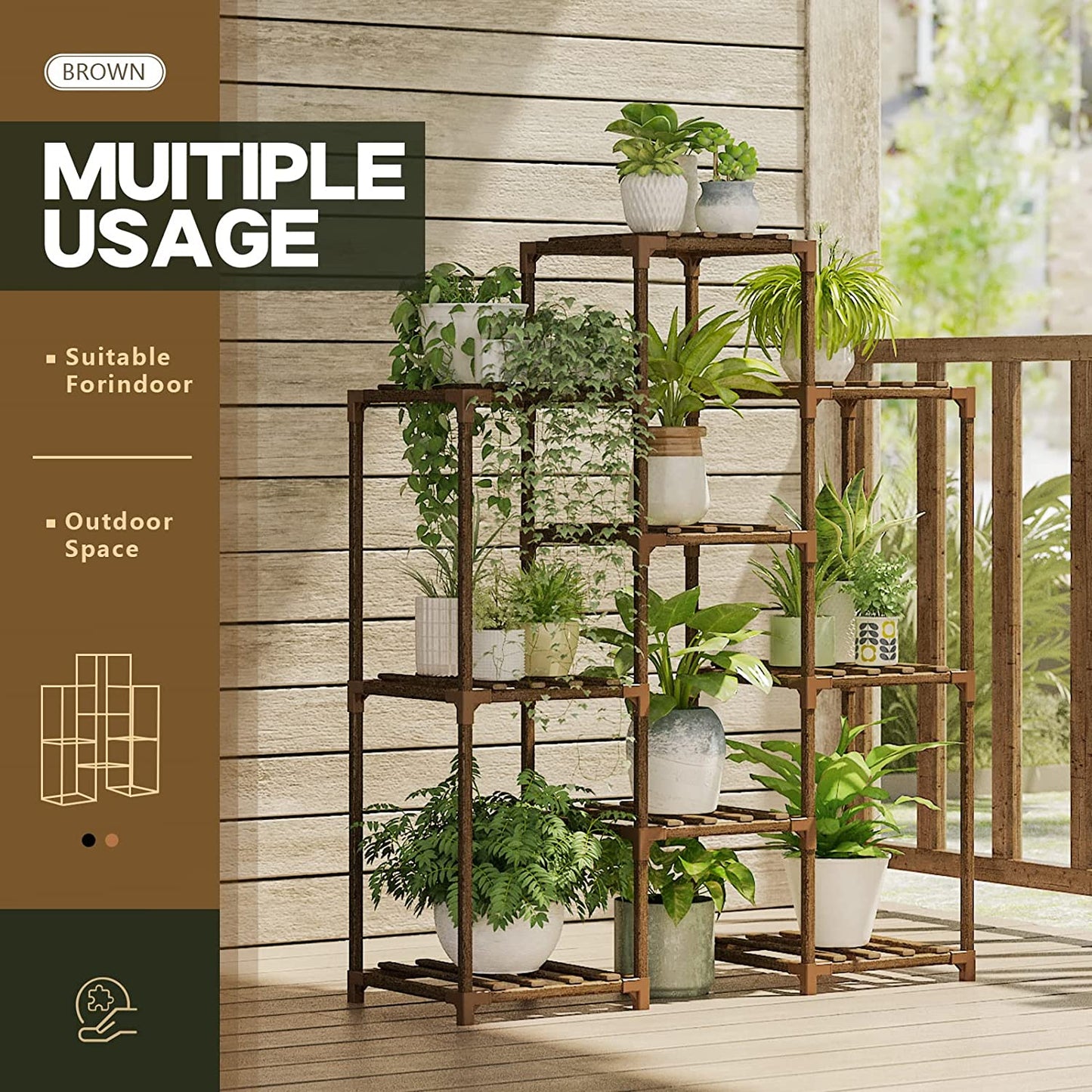 Plant Stand Indoor Plants Shelf Outdoor Wood Plant Rack for 4 Tiers ,Large Flower Stand for Multiple Plants, Ladder Plant Holder for Living Room Boho Home and Gardening