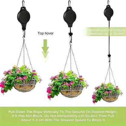 3Pcs Pulley Retractable Hanger, Plant Hook, Pulley Adjustable Height Wheel for Hanging Plants, Heavy Duty Indoor Outdoor Plant