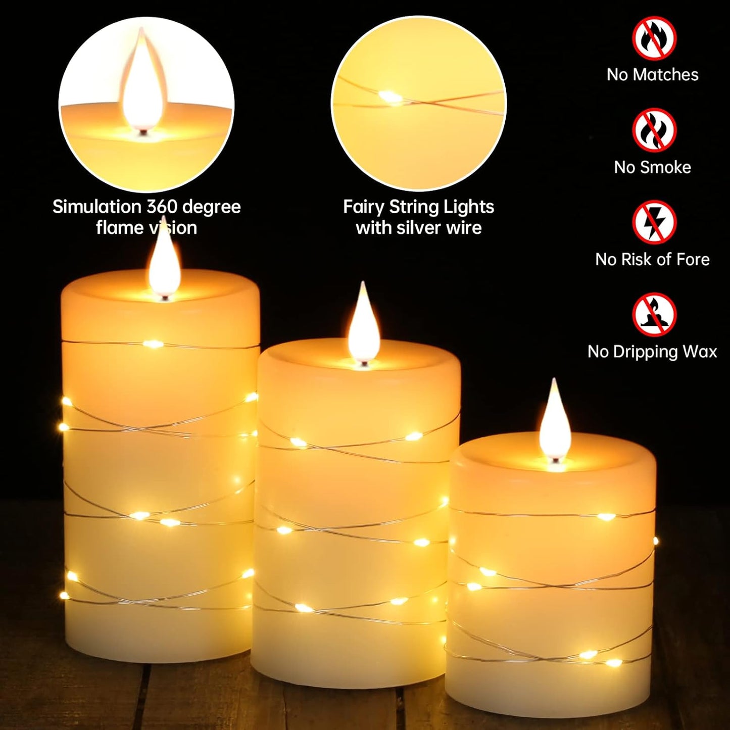 Flameless Candles,Led Candles,Battery Candles, Real Wax 3PCS