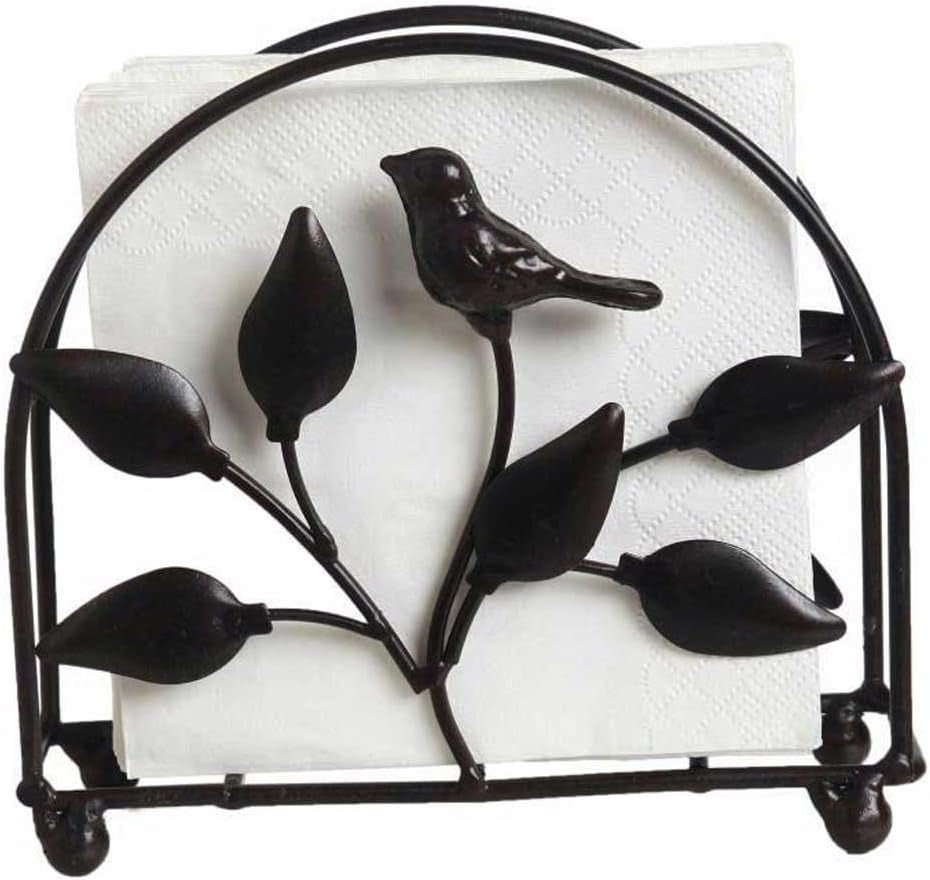 Cast Iron Bird & Tree Classic Napkin Holder/Tabletop Freestanding Tissue Dispenser, Black