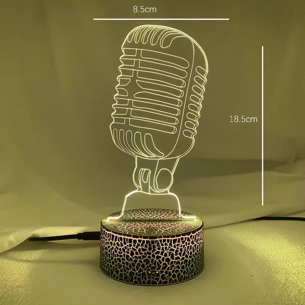 Music Fan Microphone Creative 3D Led Illusion Lamp Novelty Table Lamp LED Decorative Night Light Children'S Lamp Desk Cool Gift