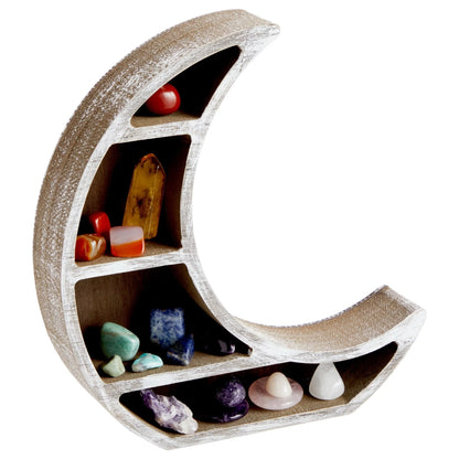 Wooden Crescent Moon Shelf for Crystal Display, Essential Oils, Rustic-Style Home, Room Decor (Small, 10 X 10.2 X 2 In)