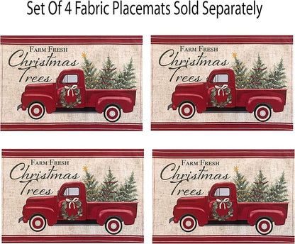 Christmas Pine Hill Tree Farm 52 X 70 Inch Rectangle Fabric Tablecloth, Nostalgic Retro Holiday Country Farm Truck No Iron and Stain Resistant Table Cover for Party, Banquet and Buffet