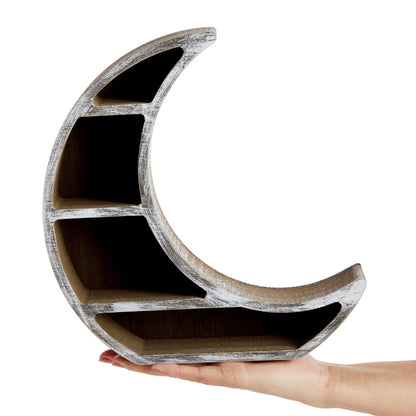 Wooden Crescent Moon Shelf for Crystal Display, Essential Oils, Rustic-Style Home, Room Decor (Small, 10 X 10.2 X 2 In)