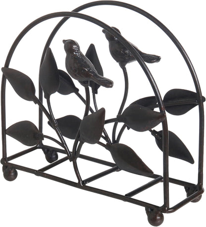 Cast Iron Bird & Tree Classic Napkin Holder/Tabletop Freestanding Tissue Dispenser, Black