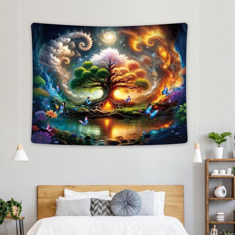 Butterfly & Tree Pattern Tapestry, Wall Hanging Decor, Wall Art Decor for Home Living Room Bedroom