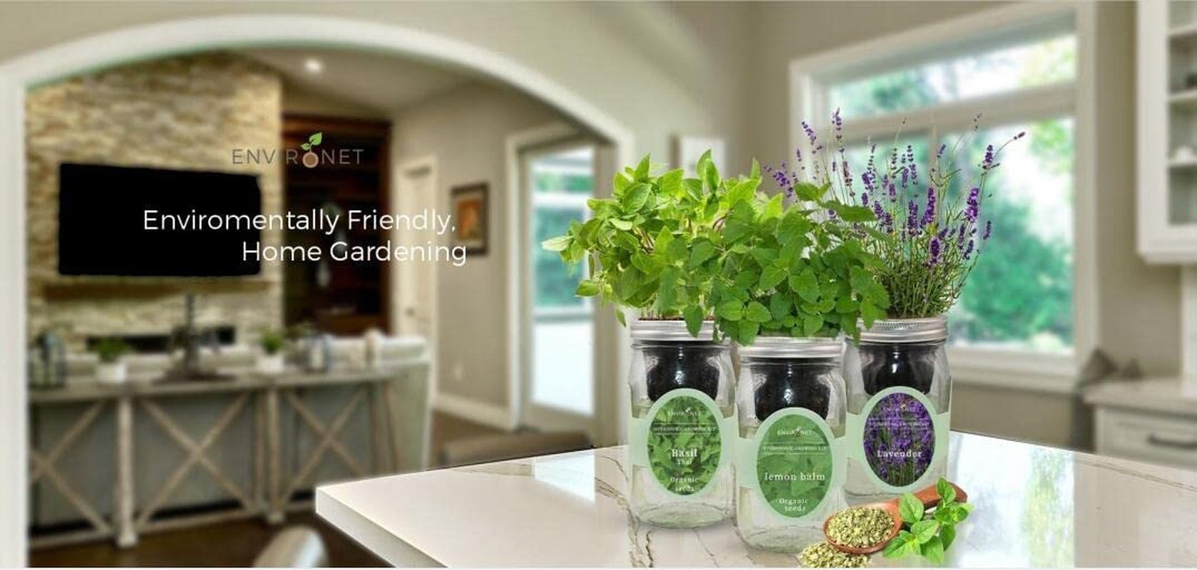 Hydroponic Herb Growing Kit, Self-Watering Mason Jar Herb Garden Starter Kit Indoor, Windowsill Herb Garden, Grow Your Own Herbs from Organic Seeds (Lavender)