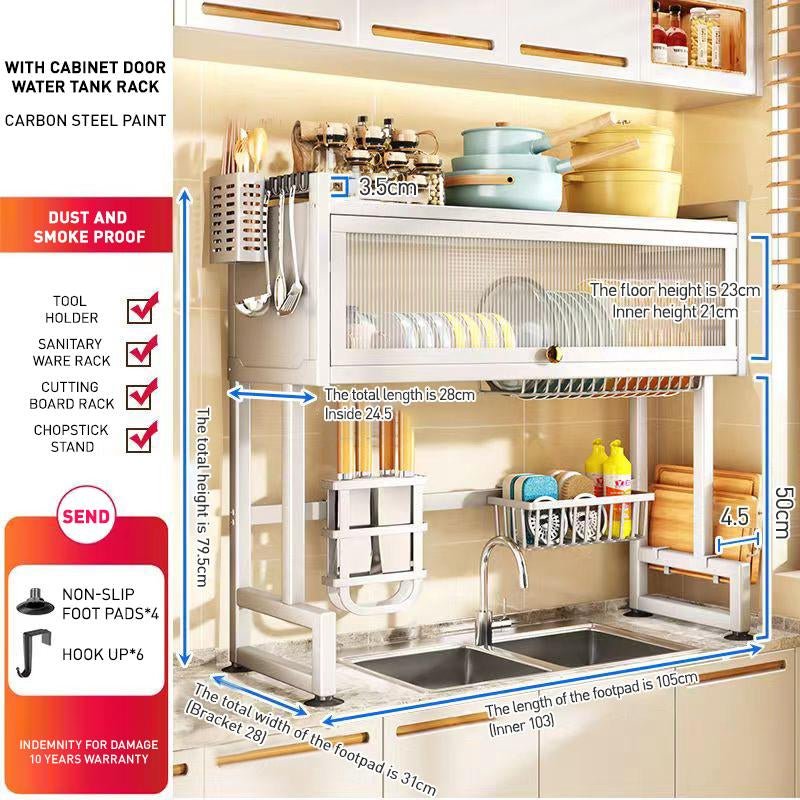 [24H to Ship] Home with Cabinet Door Kitchen Storage Rack Sink Dish Tray Storage Rack Multi-Function Counter Top Drain Rack Organiser Metal Baking