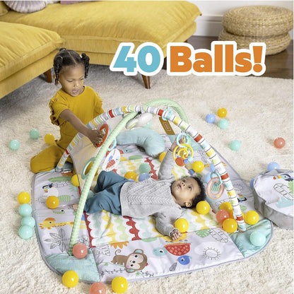 5-In-1 Your Way Ball Play - Jumbo Play Mat Converts to Ball Pit Baby Gym, Newborn to Toddler - Totally Tropical (Green)