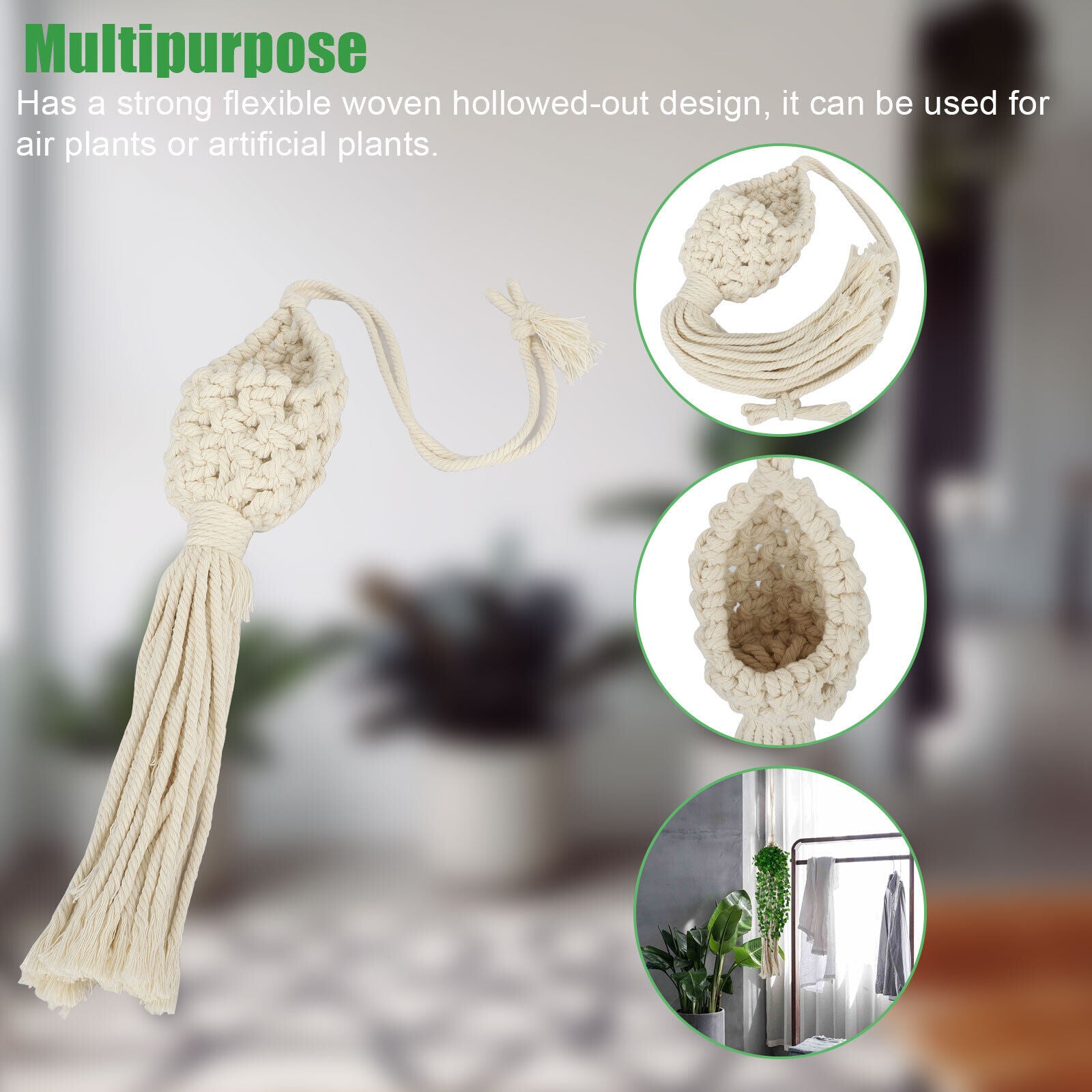 Macrame Air Plant Hanger Tillandsia Hanging Basket Rope Holder Flower Home Decor