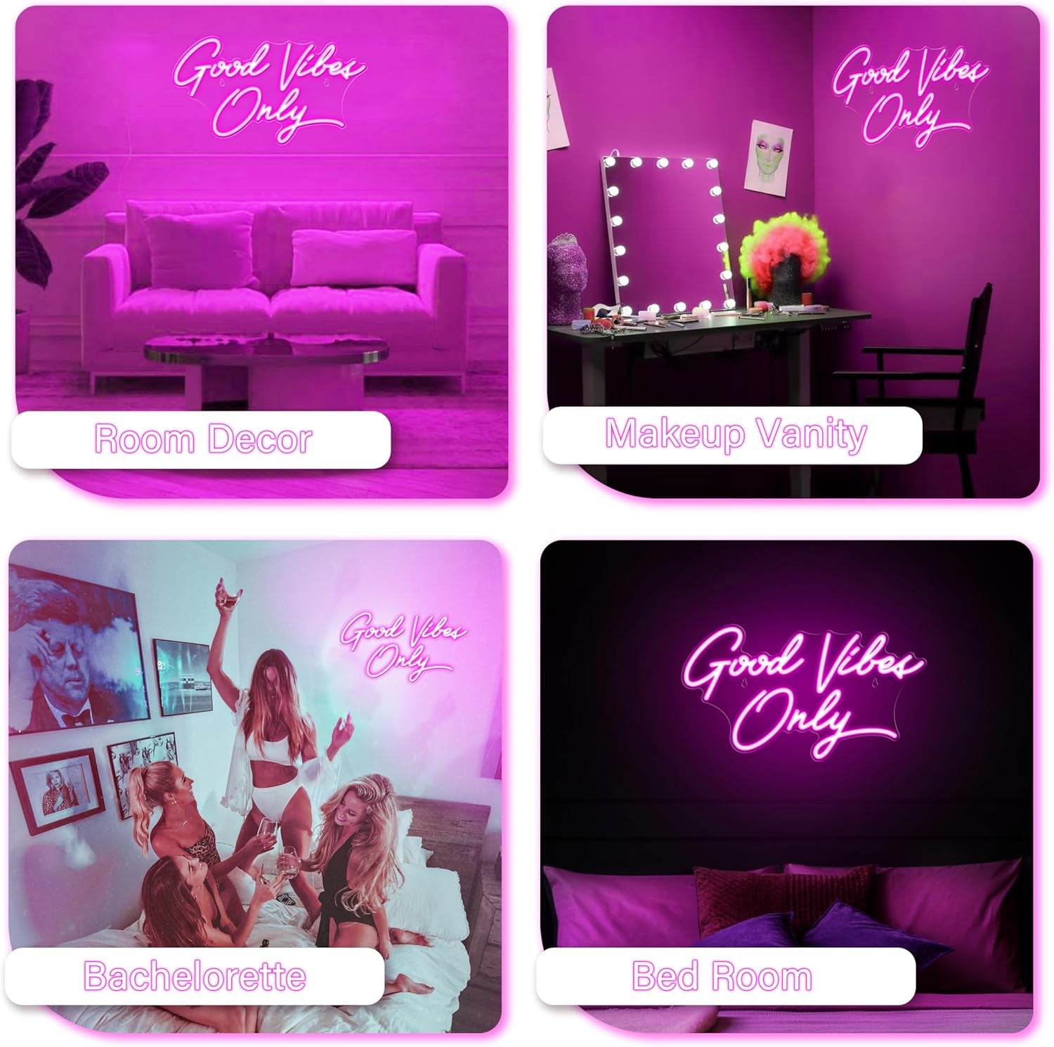 Good Vibes Only Neon Signs for Wall Decor | Pink Good Vibes Only LED Sign for Bedroom, Party, Bar, Salon - Best Gifts for Birthday, Christmas