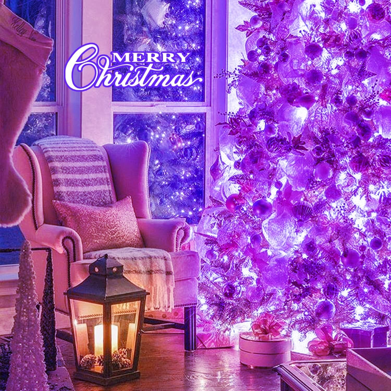 Connectable 100 LED Purple Christmas Lights Indoor, 8 Modes Plug in Purple Lights Clear Wire, 33Ft Purple Christmas Tree Lights Outdoor for Christmas, Tree, Garden, Bedroom