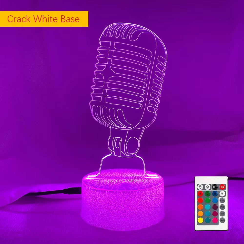 Music Fan Microphone Creative 3D Led Illusion Lamp Novelty Table Lamp LED Decorative Night Light Children'S Lamp Desk Cool Gift