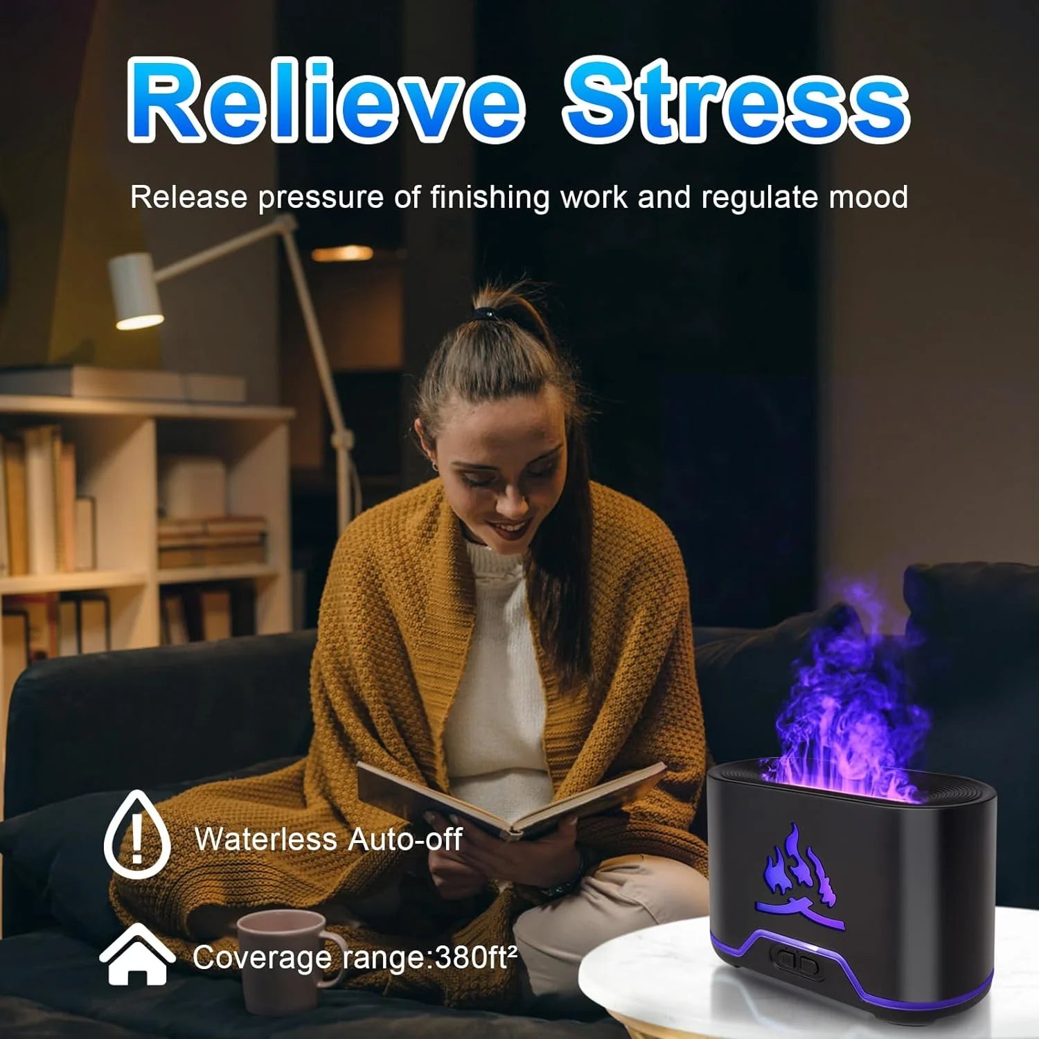 Flame Essential Oil Diffuser, Cool Mist, 300Ml, Auto-Off, with Timer & 8 Color