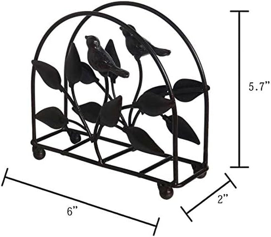 Cast Iron Bird & Tree Classic Napkin Holder/Tabletop Freestanding Tissue Dispenser, Black