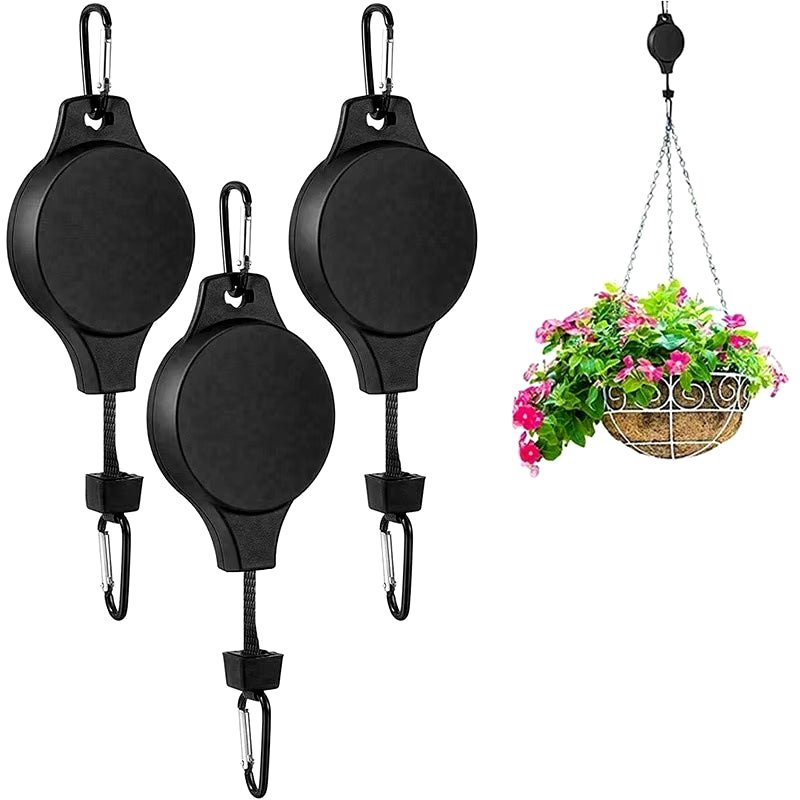 3Pcs Pulley Retractable Hanger, Plant Hook, Pulley Adjustable Height Wheel for Hanging Plants, Heavy Duty Indoor Outdoor Plant