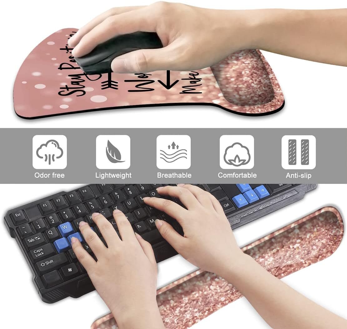 Keyboard Wrist Rest Pad and Mouse Wrist Rest Support, Comfort Wrist Rest Pad with Non-Slip Rubber Base & Memory Foam Support for Working Gaming Fatigue Pain Relief Inspirational Quote