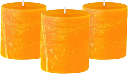 3X3 Inch Orange Candles Pillar, Fall Pillar Candles Set of 3, Rustic Texture, Unscented Orange Pillar Candles for Fall, Dripless Candles, 3 Inch Orange Candles, Fall Candles