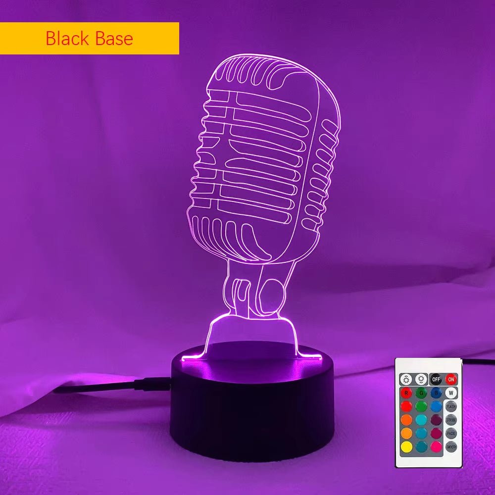 Music Fan Microphone Creative 3D Led Illusion Lamp Novelty Table Lamp LED Decorative Night Light Children'S Lamp Desk Cool Gift