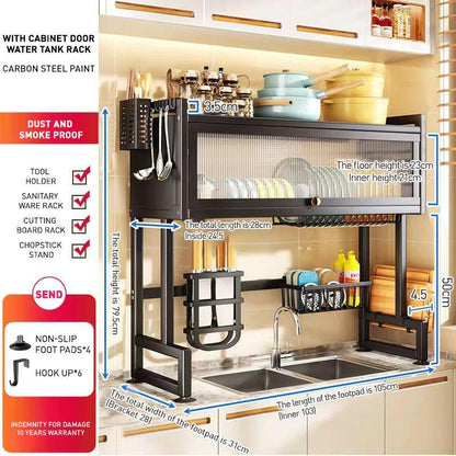 [24H to Ship] Home with Cabinet Door Kitchen Storage Rack Sink Dish Tray Storage Rack Multi-Function Counter Top Drain Rack Organiser Metal Baking