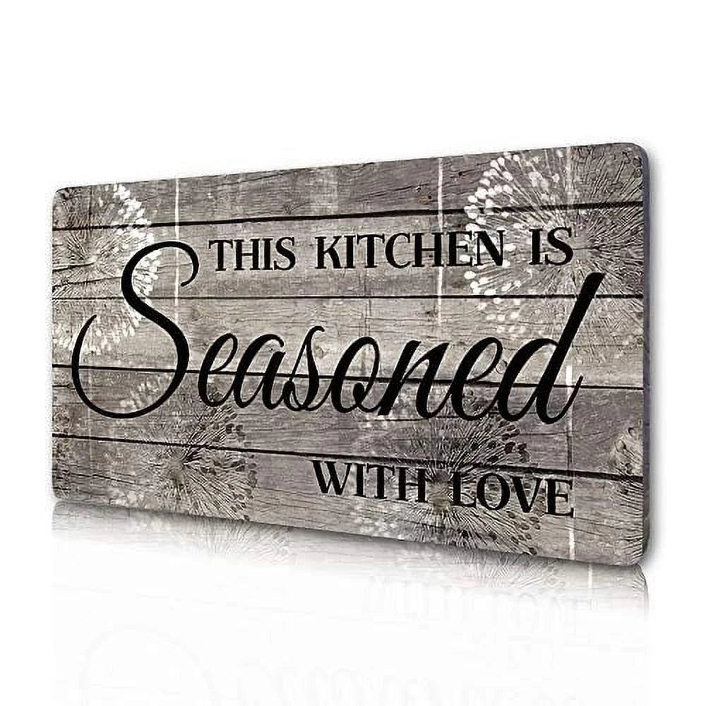 Rustic Kitchen Decorations Wall Art, Farmhouse Kitchen Decor-This Kitchen Is Seasoned with Love-Printed Wood Plaque Kitchen Signs Wall Decor 16" X 8"