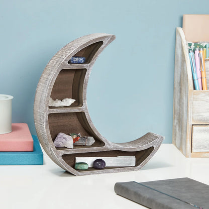 Wooden Crescent Moon Shelf for Crystal Display, Essential Oils, Rustic-Style Home, Room Decor (Small, 10 X 10.2 X 2 In)