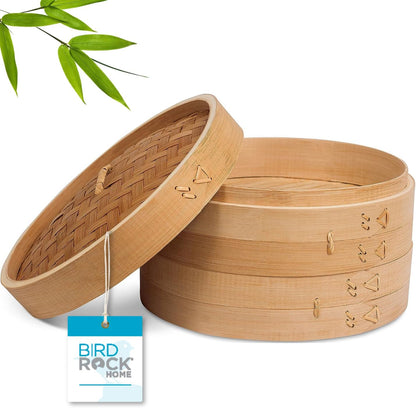 10-Inch Bamboo Steamer - Classic 2 Tier Design for Steaming Veggies, Dumplings, Dim Sum, Chicken, Fish, & Asian Food - Natural Eco-Friendly Steaming Basket, Ideal for Healthy Cooking