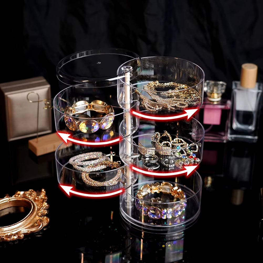 Rotating Jewelry Storage Box Makeup Storage Rack Bracelet Earring round Plastic Organizer Boxes Holder Display Rack with Cover