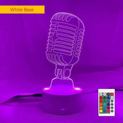 Music Fan Microphone Creative 3D Led Illusion Lamp Novelty Table Lamp LED Decorative Night Light Children'S Lamp Desk Cool Gift