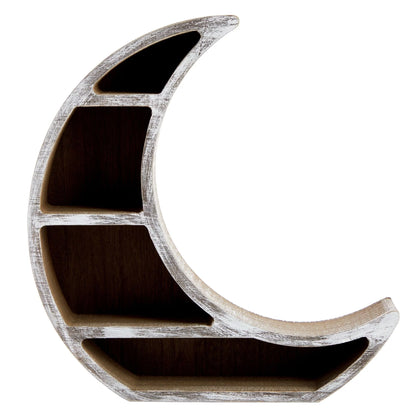 Wooden Crescent Moon Shelf for Crystal Display, Essential Oils, Rustic-Style Home, Room Decor (Small, 10 X 10.2 X 2 In)