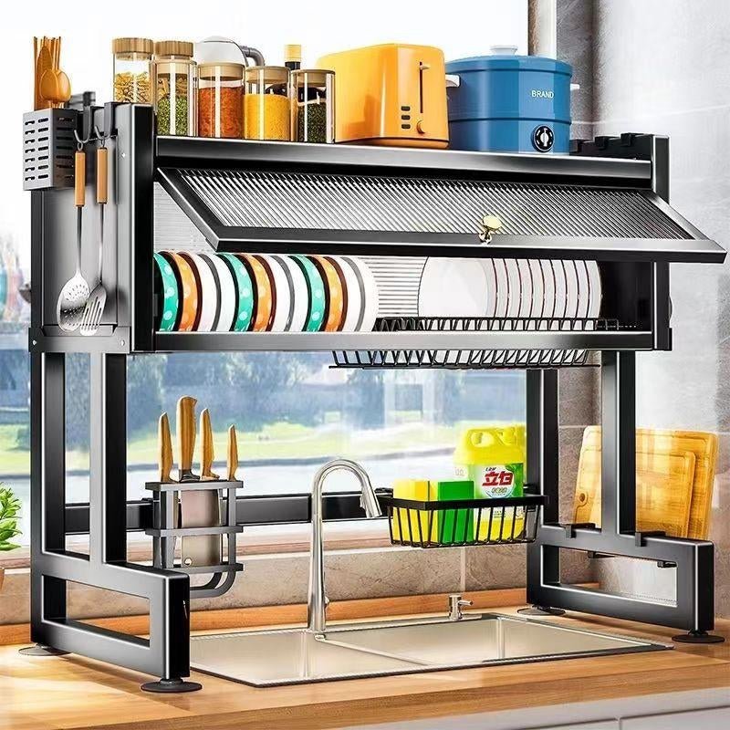 [24H to Ship] Home with Cabinet Door Kitchen Storage Rack Sink Dish Tray Storage Rack Multi-Function Counter Top Drain Rack Organiser Metal Baking